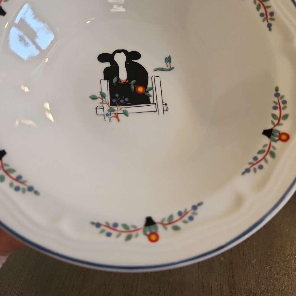 Vintage Oneida Farm Friends Cow Ceramic Stoneware Soup Bowls Farmhouse Kitchen - Picture 16 of 16